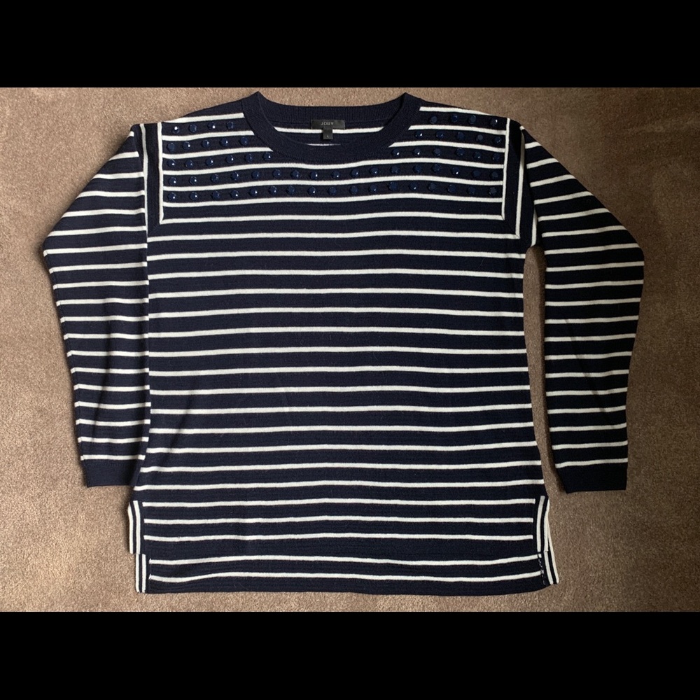 J. Crew Striped Sweater with Beaded Neckline